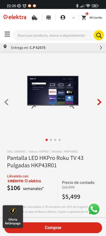 Elektra: Pantalla LED HKPro Roku TV 43 Pulgadas HKP43R01