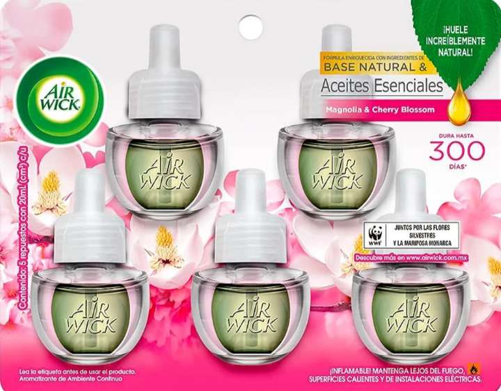 Amazon: Air Wick Repuestos Para Aromatizante De Ambiente Continuo, Aroma Magnolia & Cherry Blossom, 5 Piezas de 20 ml c/u