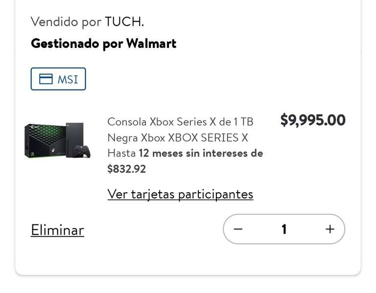 Walmart: Xbox series x 1tb pagando con BBVA