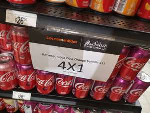 Chedraui selecto: Coca Cola lata naranja vainilla al 4 x 1