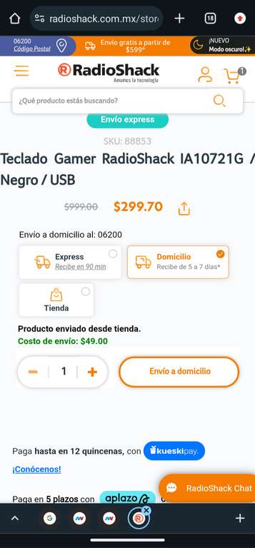 RadioShack: Teclado Gamer RadioShack IA10721G / Negro / USB | Recoger en tienda, (Leer descripción)