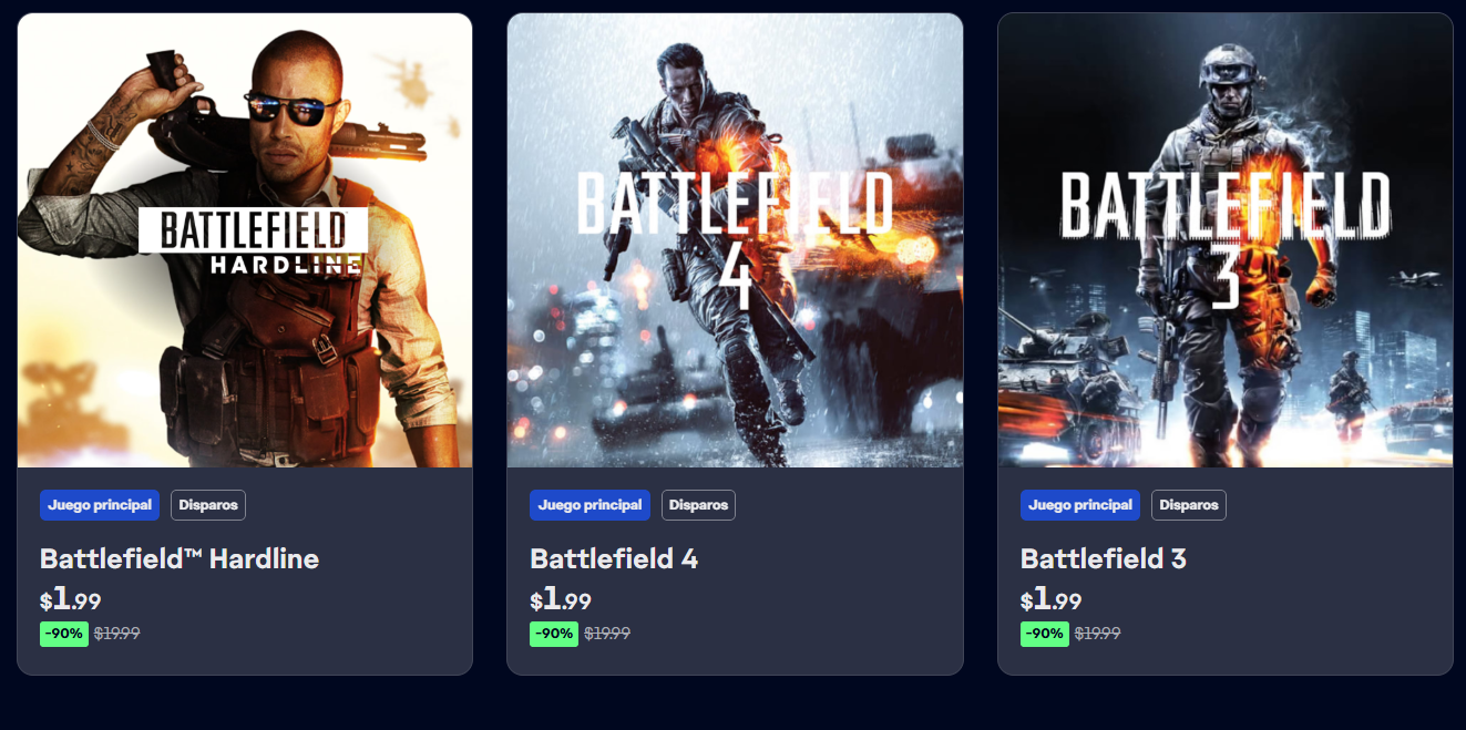 Origin: Electronic Arts: Battlefield 1, 3, 4 y Hardline a $35 MXN c/u