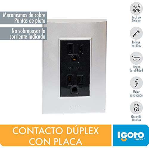 Amazon: iGoto PB105/2-A/N Contacto dúplex con placa, Color Plata con negro