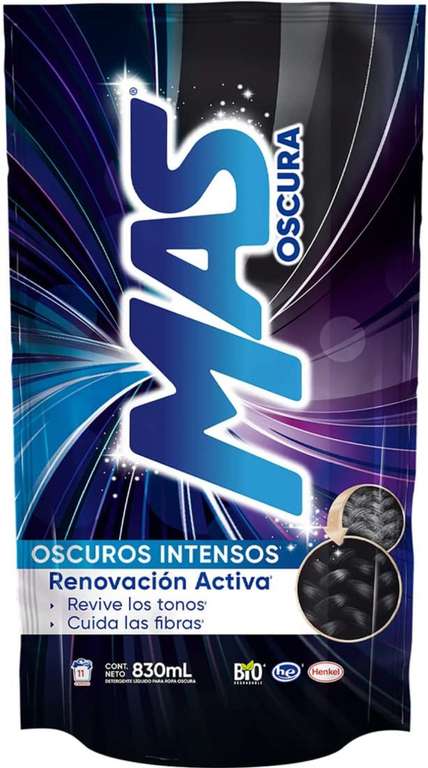 Amazon: MAS Oscura Renovación Avanzada Detergente Líquido, 830 ml (11 cargas)