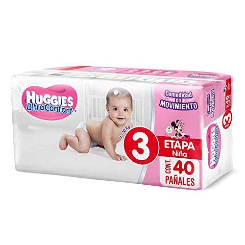 Amazon: Huggies UltraConfort Pañal Desechable para Bebé, Etapa 3 Niña, Paquete con 40 Piezas, Ideal para niñas de 7 a 10 kg