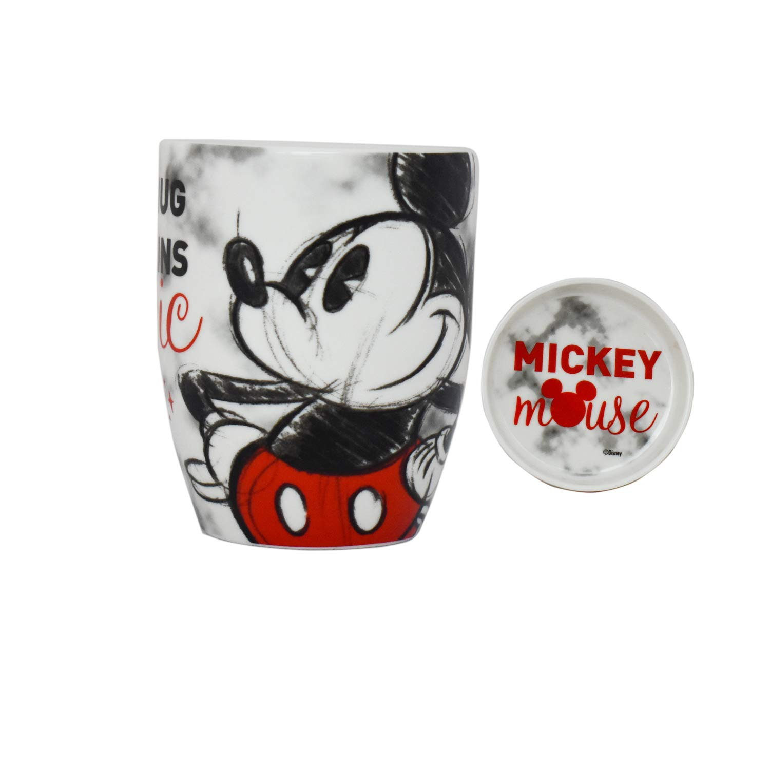 Amazon: FUNKIDS 1754-17 Taza para Café con Tapa Disney Mickey Mouse de Cerámica de 385 Mililitros