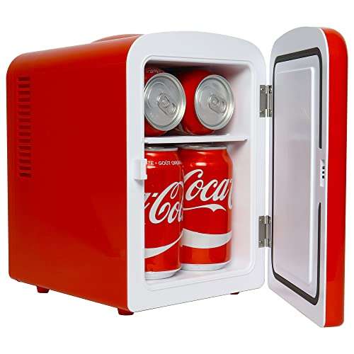 Amazon: Coca-Cola Classic Mini refrigerador 4 litros/6 latas AC/DC portátil termoeléctrico y calentador para cuidado de la piel, dormitorio,