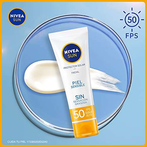 Amazon: NIVEA SUN Protector Solar Facial para Piel Sensible (50 ml) 125 normal - 112 con planea y cancela