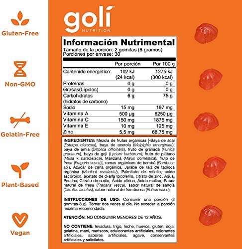 Amazon: Goli Nutrition Gomitas Vitamina C, Vitamina A, Vitamina E y Zinc, 60 Gomitas