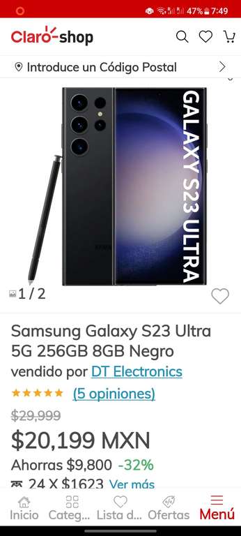 Claro Shop: Samsung Galaxy s23 ultra $18,179 pagando con banorte a 12 MSI
