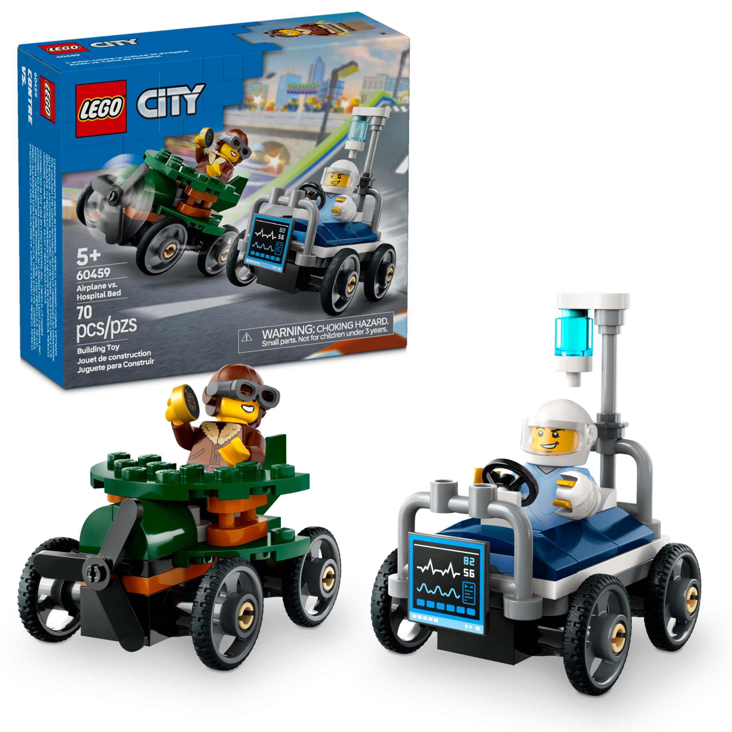 AMAZON: LEGO City Pack de Autos de Carreras: Avión vs. Cama de Hospital Juguete de construcción de Carreras