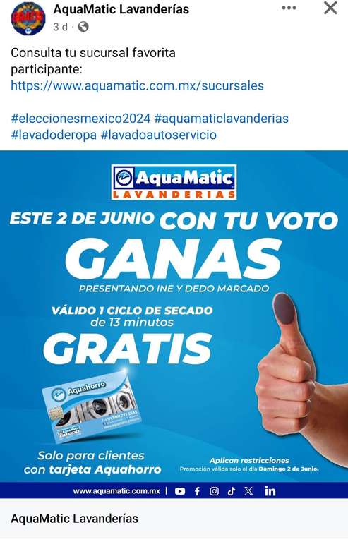 Aquamatic: Ciclo de secado gratis por votar