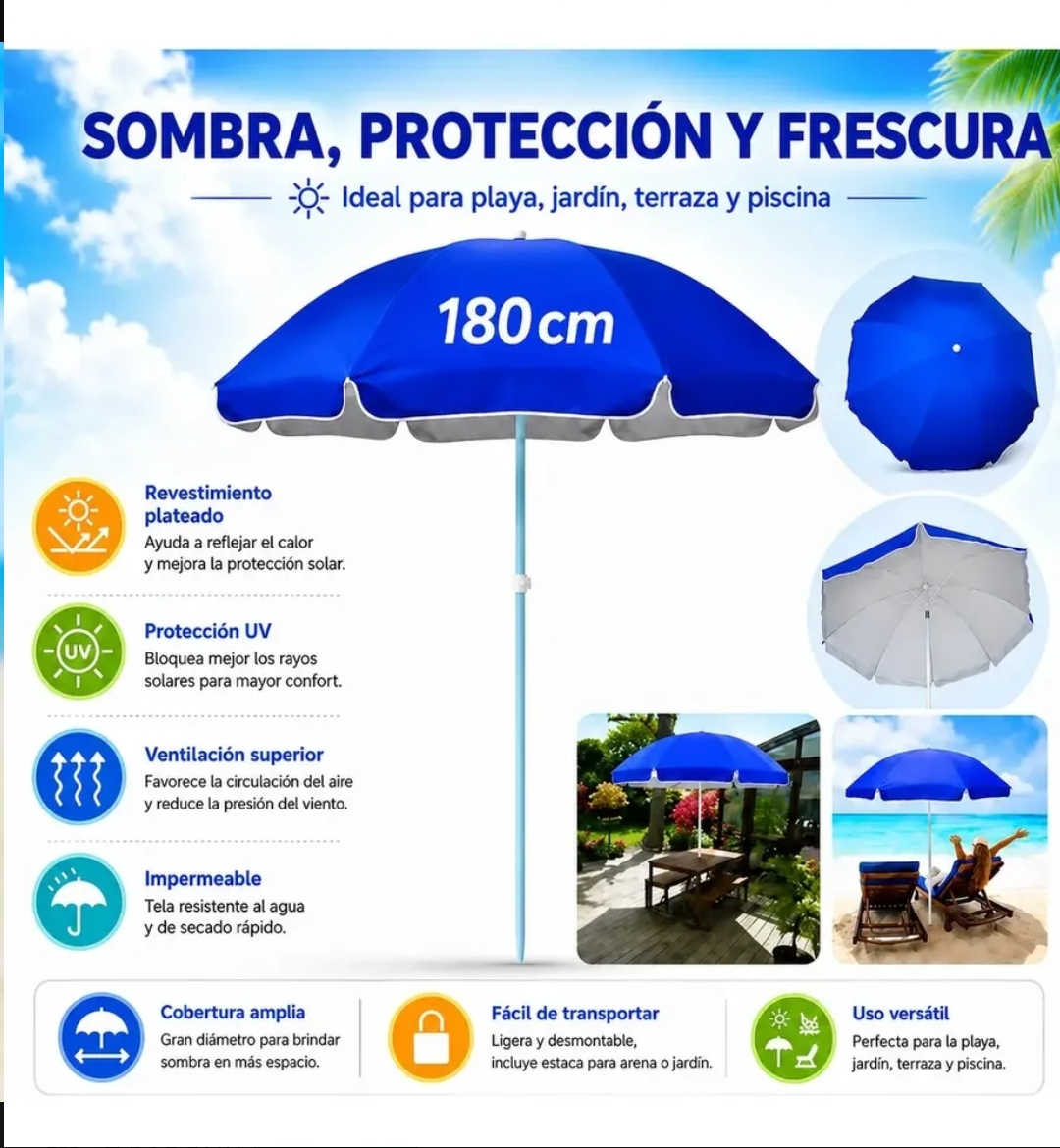 Mercado libre- Sjrohe (1.6m X 1.8m) Sombrilla De Playa Jardín, Sombrilla De Mesa De Jardín, Patio, Exterior, Camping, Uv Reforzada