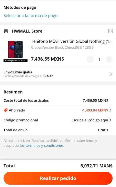 NOTHING PHONE 1 ( 8GB/128GB ) versión global en AliExpress