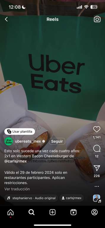 Uber Eats: 2x1 en Hamburguesa Western Bacon por año bisiesto