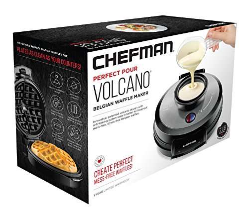 Amazon: Chefman | Wafflera Circular Estilo Belga | Tecnología Volcán Anti-fugas | Negro