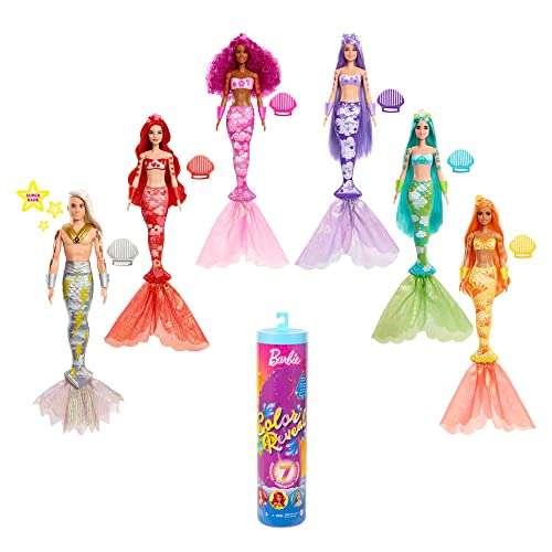 Amazon: Barbie Color Reveal, Sirenas Arcoíris, Muñeca Sorpresa Que Revela su Apariencia al sumergirla en Agua