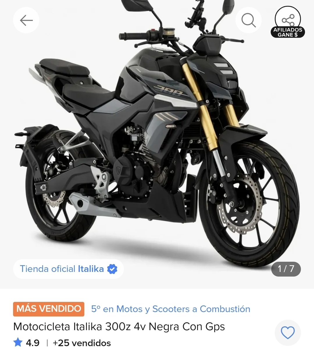Mercado Libre: Motocicleta Italika 300z 4v Negra Con Gps