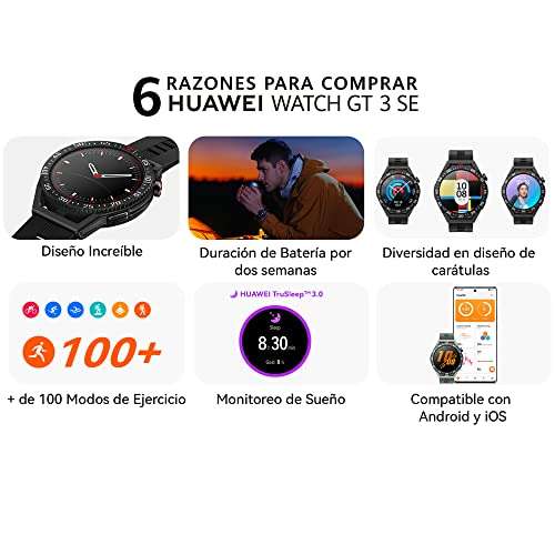 Amazon: HUAWEI Watch GT 3 SE, Negro, Ultra-Light,14 días de duración de la batería