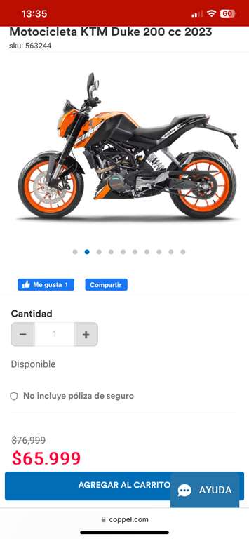 Coppel: Motocicleta Duke 200 2023