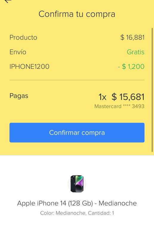Mercado Libre: Iphone 14 (128 GB) APPLE OFICIAL