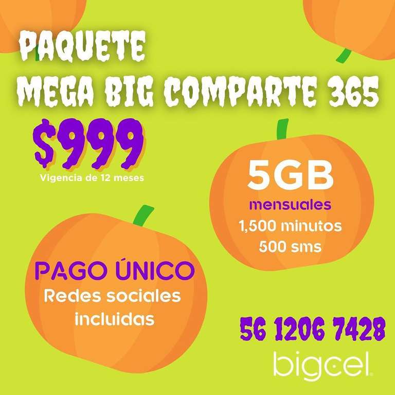 Bigcel: Paquete Mega Big Comparte y Mega Big Comparte 365 en promoción