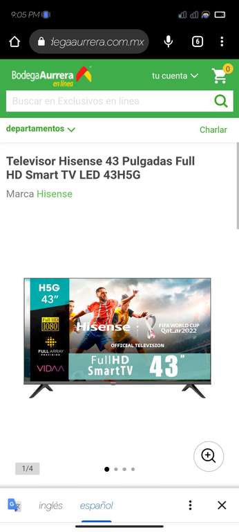Bodega Aurrera: Televisor Hisense 43 Pulgadas Full HD Smart TV LED 43H5G