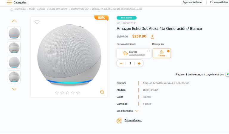 Amazon Echo Dot Alexa 4ta Generación / Blanco Radioshack