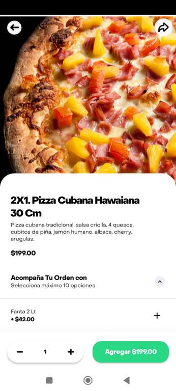 Rappi [Sarria Pizzas las cubanas]: Pizza Hawaiana 30 cm al 2x1