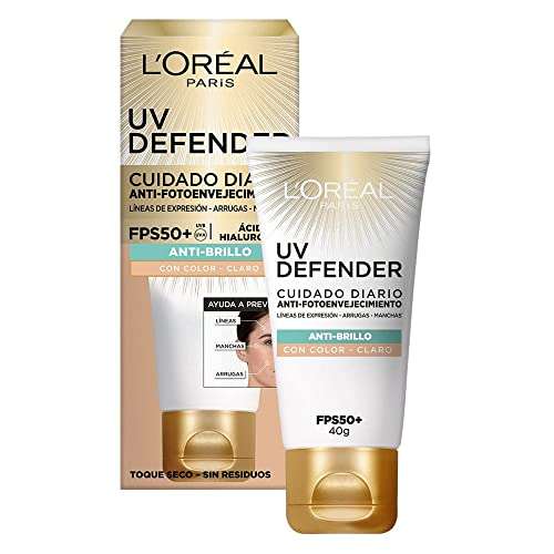 Amazon: L'Oréal Paris Protector Solar Diario Anti-Brillo FPS50+ UV Defender Tono Claro, 40ml | Planea y Ahorra
