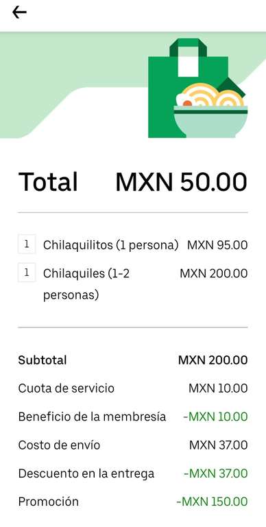 Uber eats one: Chilaquilitos chilakilotes (Polanco)