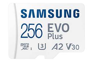 Amazon: SAMSUNG EVO Plus Tarjeta de Memoria Micro SD + Adaptador, 256 GB microSDXC, hasta 130 MB/s, UHS-I, A2, V30