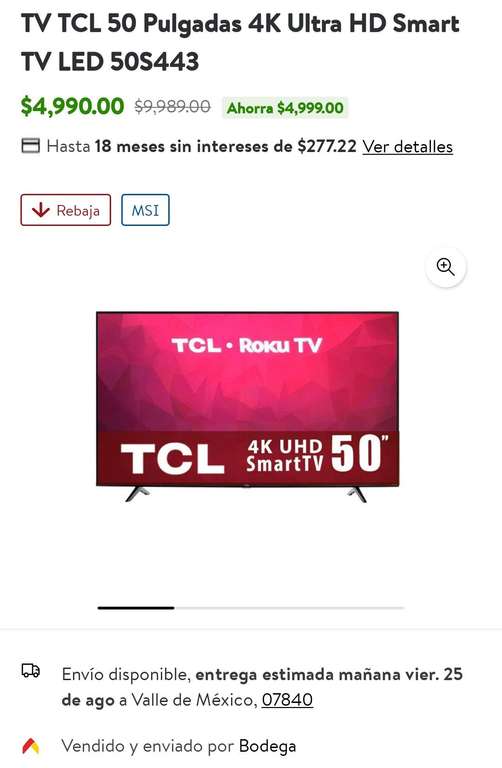 Bodega Aurrera: TV TCL 50 Pulgadas 4K Smart TV + un artículo de $500