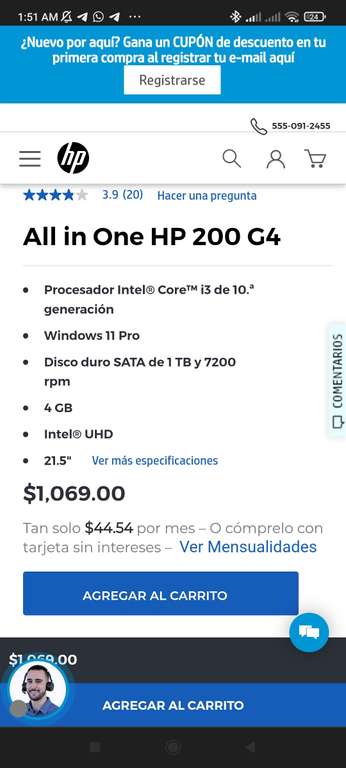 HP: error de precio - All in one en 1,069 pesos