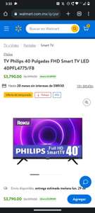 Walmart: TV Philips 40 Pulgadas FHD Smart TV LED 40PFL4775/F8
