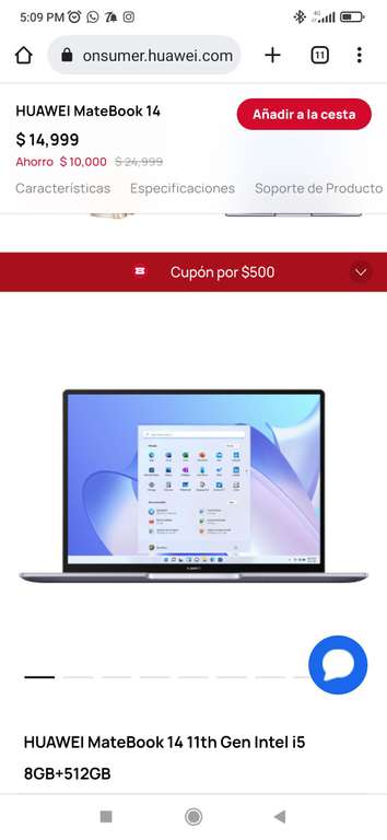 Huawei: Matebook 14 Intel i5 11va generación (Office 365 gratis) | Pagando con Cupón + Mercado Pago Santander "SANTMP"