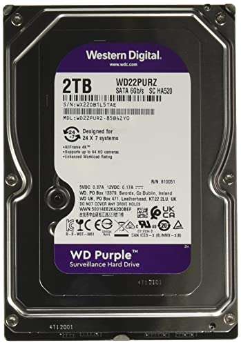 Amazon: Western Digital Disco Duro Interno WD 2TB 3.5" WD22PURZ 256MB SATA6
