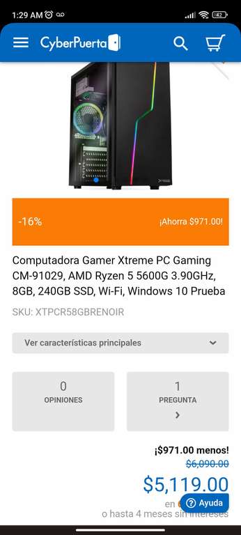 CyberPuerta: Computadora Gamer Xtreme PC Gaming CM-91029, AMD Ryzen 5 5600G 3.90GHz, 8GB, 240GB SSD