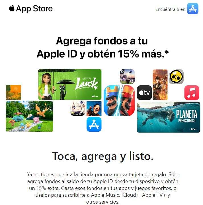 AppStore: 15% más al agregar fondos a su Apple ID