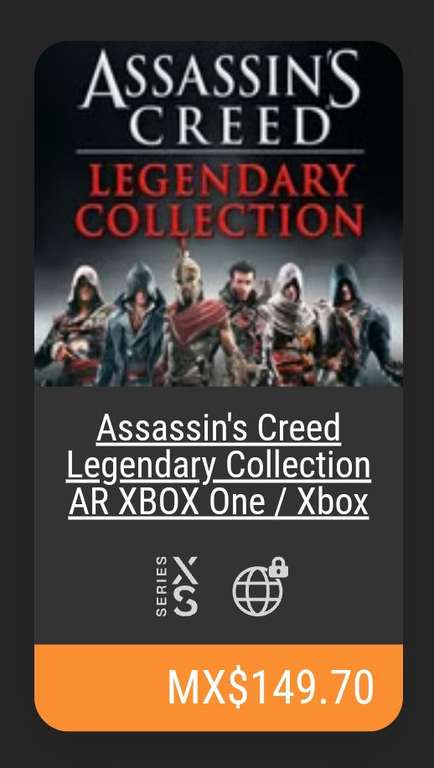 Kinguin: Assassin's Creed Legendary Collection AR XBOX One / Xbox Series X|S CD Key