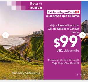 Volaris. Vuelo redondo a Lima desde CDMX o Cancun (incluye TUA)
