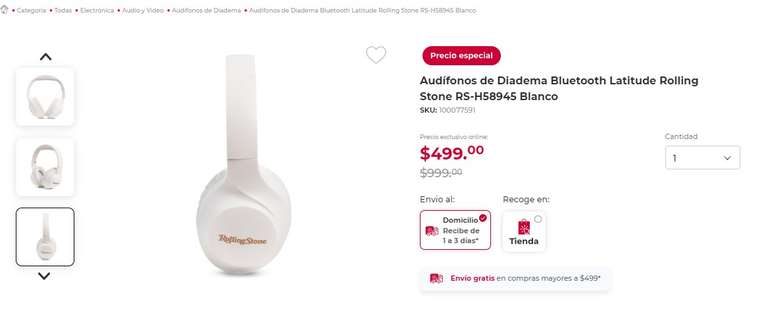Office Depot: Audífonos de Diadema Bluetooth Latitude Rolling Stone RS-H58945 Blanco