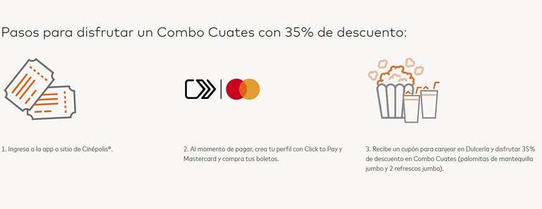 MasterCard: 35% Descuento en Combo Cuates Cinepolis pagando boletos con Click To Pay