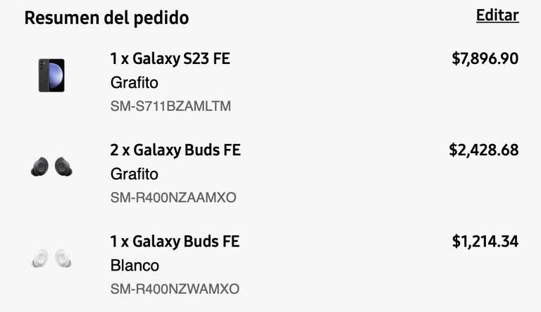 Samsung Store: Galaxy S23 FE 256GB ($7,897) + 2 audífonos Galaxy Buds FE ($2,428)