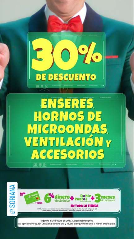 Soriana [Julio Regalado]: 30% de descuento en enseres, hornos de microondas, ventilación y accesorios