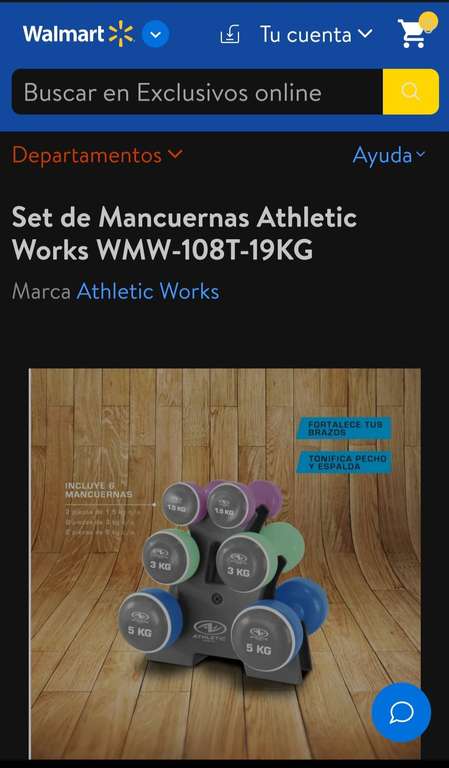 Walmart: Set de Mancuernas Athletic Works WMW-108T-19KG
