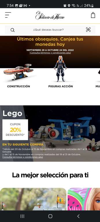 Palacio de Hierro, LEGO 20% en cupón para segunda compra