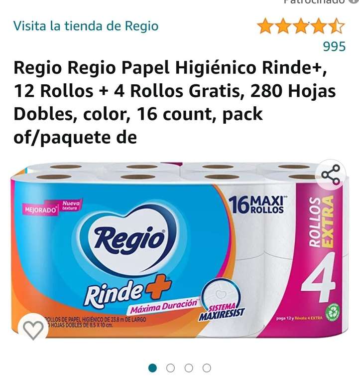 Amazon: Papel higiénico Regio 16 rollos de 280 hojas | envío gratis con Prime