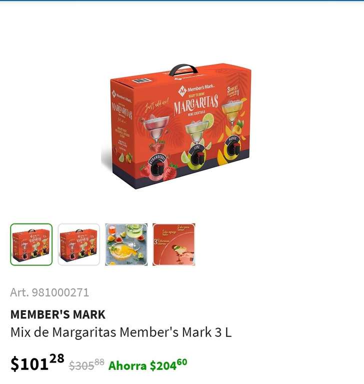 Sam's Club: mix de margaritas Members Mark 3 litros