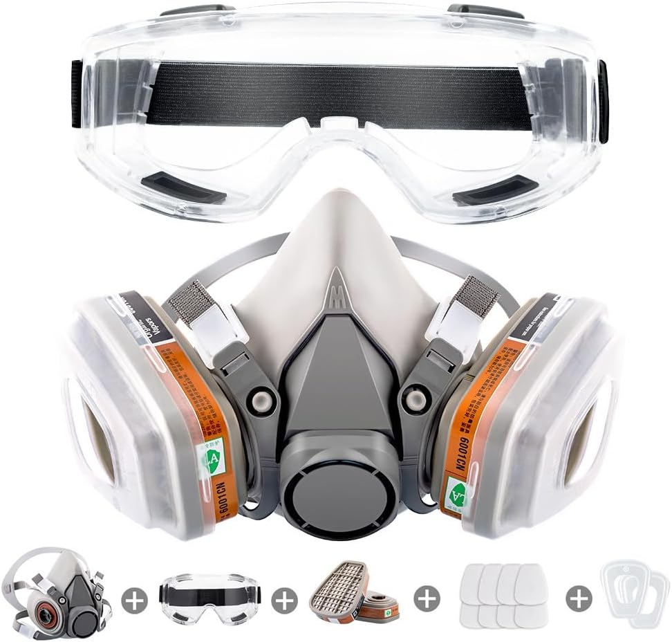 Amazon: Mascarilla Respiratoria Reutilizable con anteojos de seguridad y filtros,